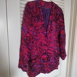 Women's Purple Pink Abstract Flower Button Up Blazer Pockets Medium